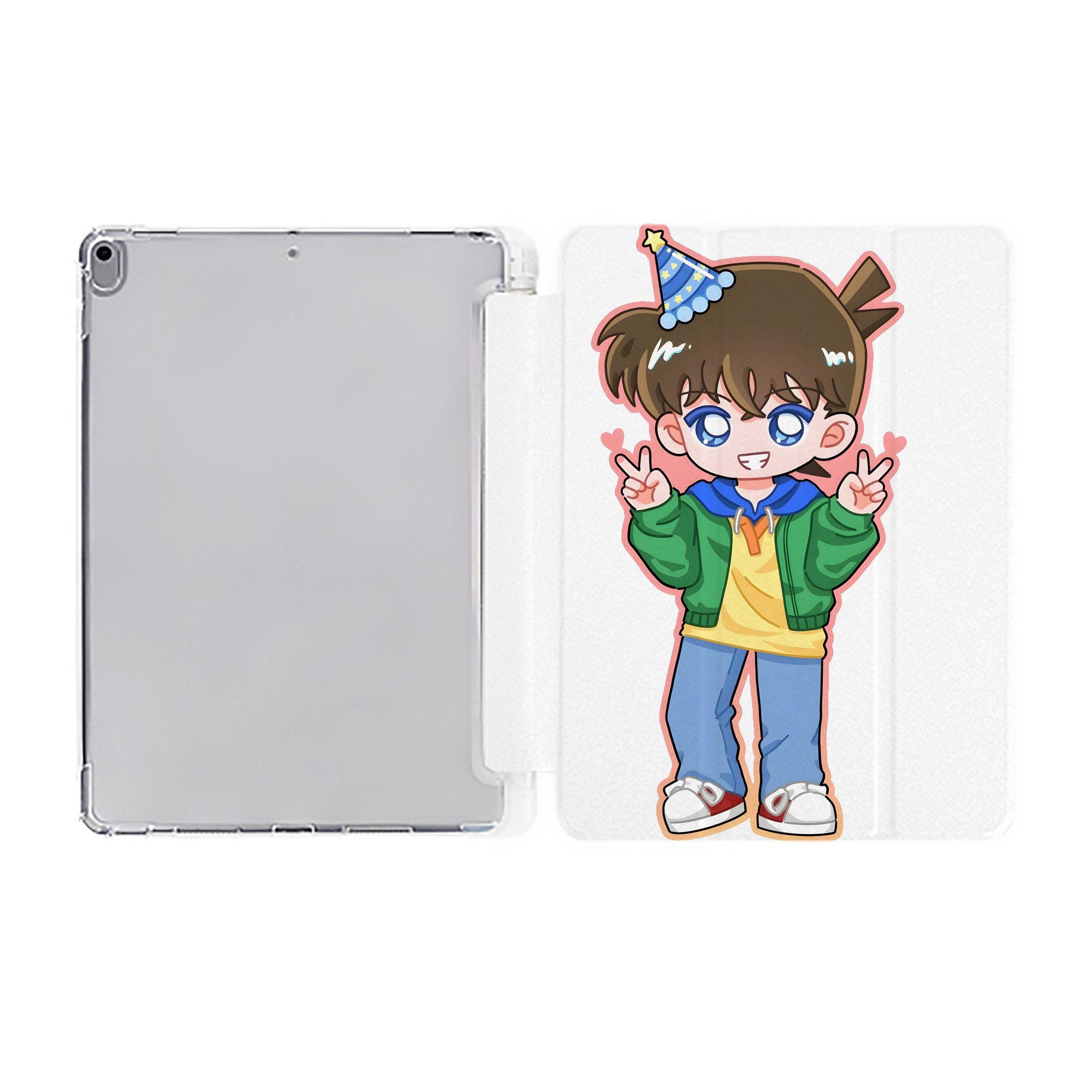 （画像用） 名探偵コナン 江戸川 コナン Detective Conan Conan Edogawa IPad ケース ペン収納付き 三つ折りスタンド PUレザー×シリコン 対応機種9.5/10.5/10.9インチ